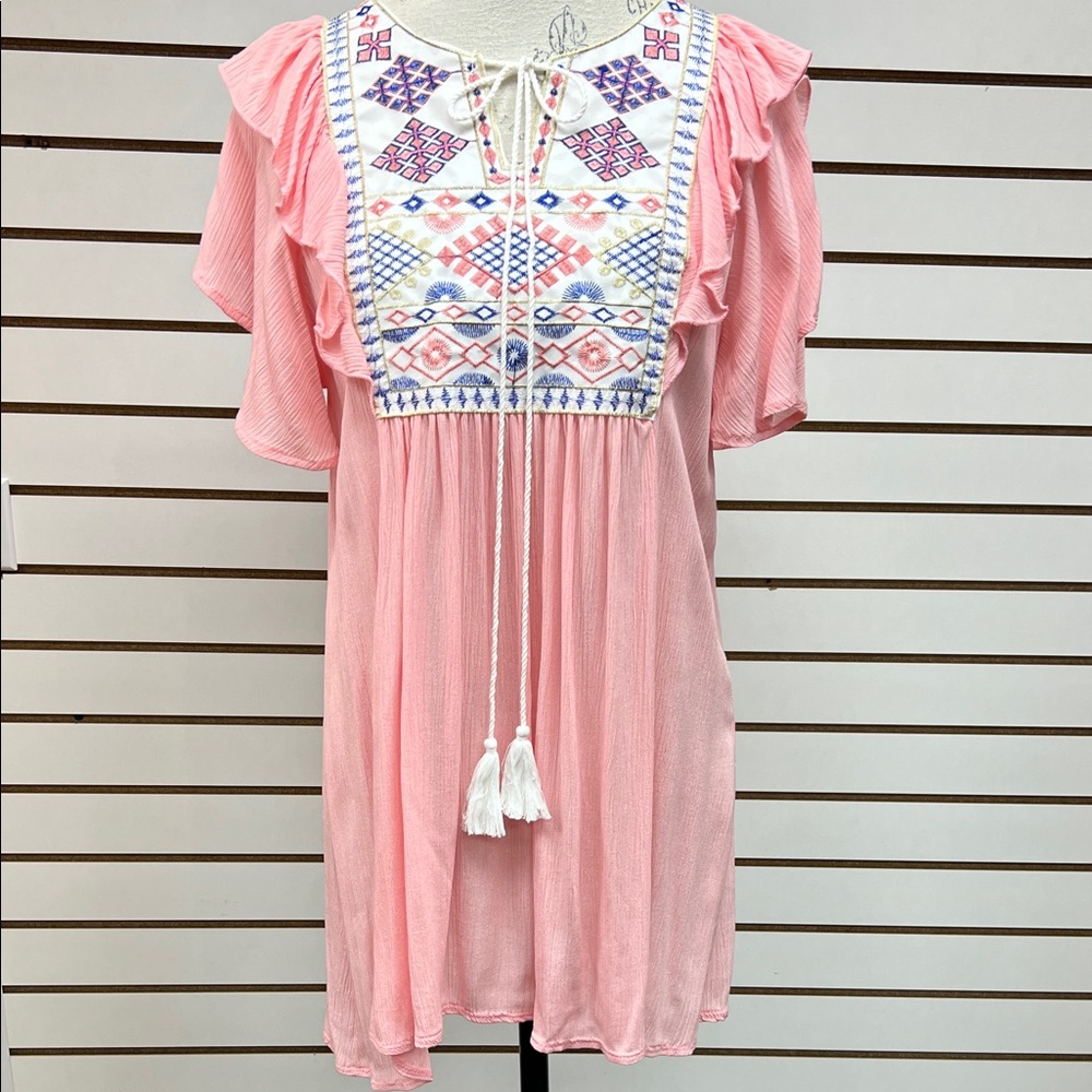 Pink Embroidered Boho Tunic